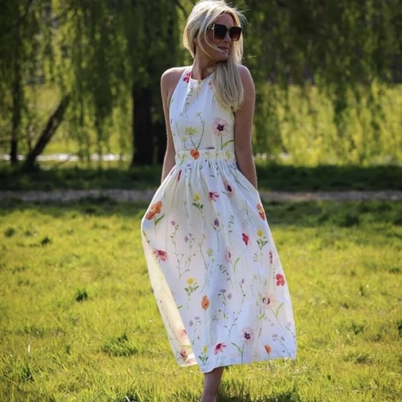 H&M Meadow Collection Linen Blend Dress Bloggers Fav - Picture 14 of 16